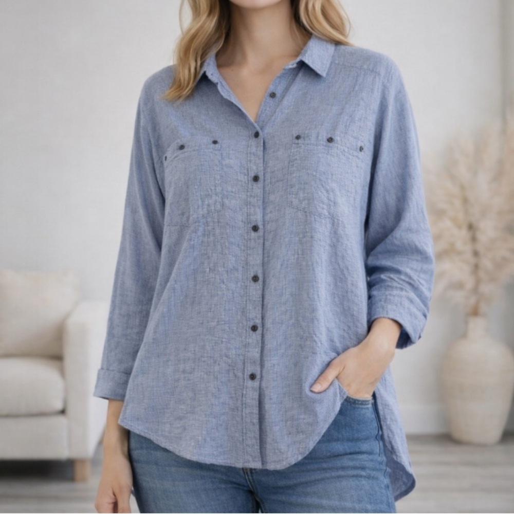 Free People Oversized Button Down Shirt Womens Small Grid Print Love Her Madly